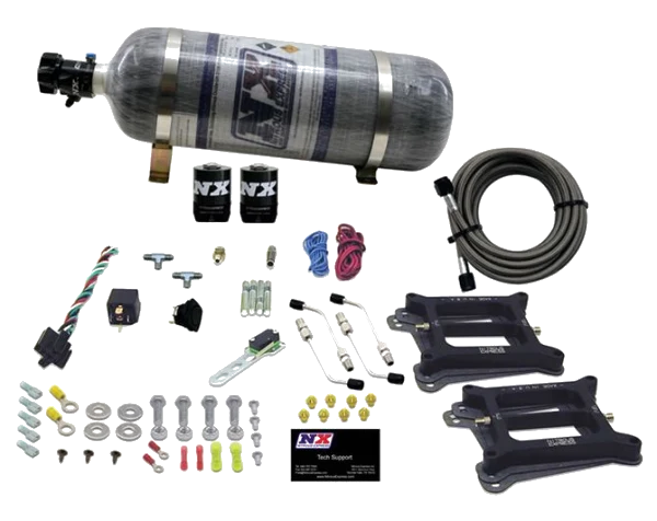 Dual 4150 Conventional Plate System Alcohol Stage 6 50-300Hp with 12Lb Carbon Bottle Nitrous Express NX 30245-12