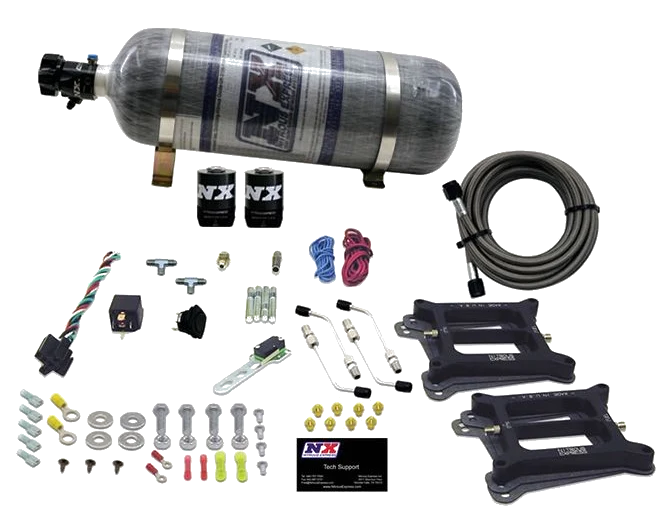 Dual 4150 Conventional Plate System Alcohol Stage 6 50-300Hp with 12Lb Carbon Bottle Nitrous Express NX 30245-12
