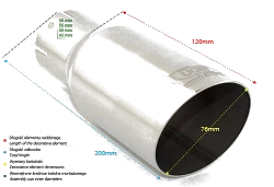 Uniwersalna końcówka tłumika okrągła 76mm długość 120mm średnica montażowa 65mm - N1-76*/65