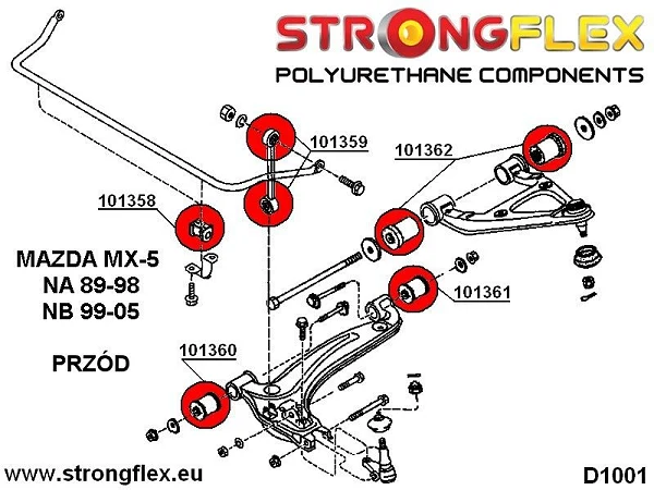 101358A: Tuleja stabilizatora przedniego SPORT Mazda MX-5 NA - 101358A_22mm