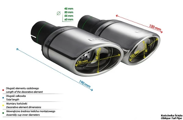 Uniwersalna końcówka tłumika owalna 120×80mm długość 120mm średnica montażowa 50mm - N1-27L/50