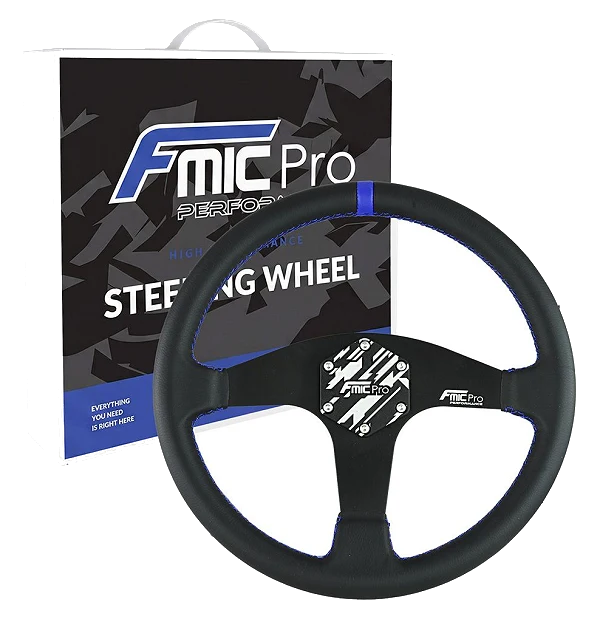 Kierownica sportowa FMIC.Pro Classic skórzana 350mm odsadzenie 33mm niebieska