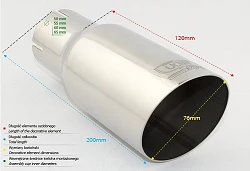 Uniwersalna końcówka tłumika okrągła 76mm długość 120mm średnica montażowa 50mm - N1-76*/50