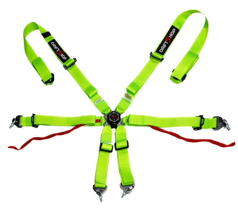 Pasy bezpieczeństwa DriftShop 6 Punktowe FIA 8853 Zielone Fluo
