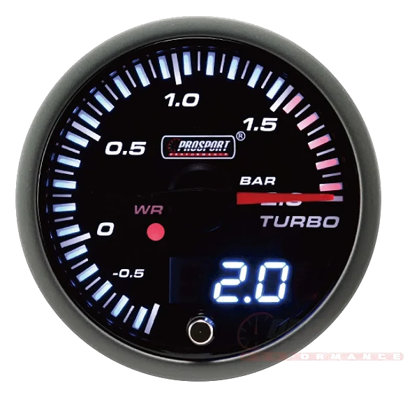 Prosport JDM series 52mm - Wskaźnik Doładowania 0-2 Bar z wodoodpornym czujnikiem