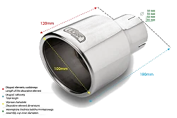Uniwersalna końcówka tłumika okrągła 100mm długość 120mm średnica montażowa 65mm - N1-101RS*/65