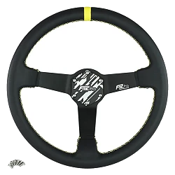 Kierownica sportowa FMIC.Pro Track skórzana 350mm odsadzenie 90mm żółta