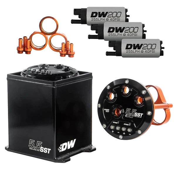 DeatschWerks 5.5L Surge Tank with 3 DW200 Fuel Pumps