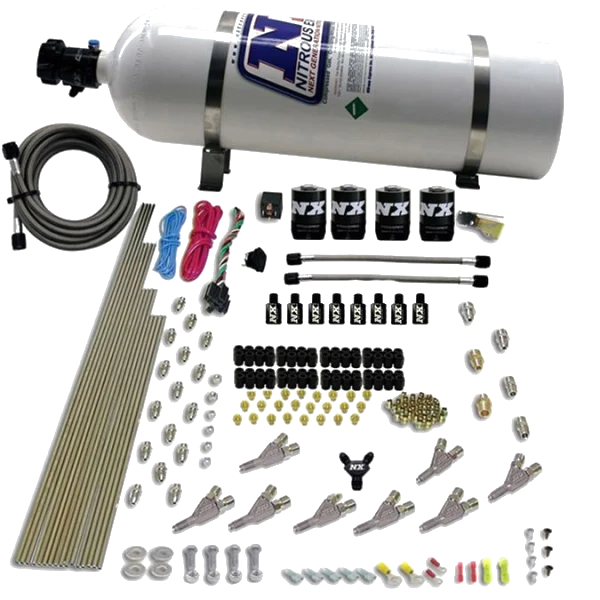 8 Cylinder S.T.D Annular Nozzle Direct Port 4 Solenoids Carburted Applications with 15Lb Bottle Nitrous Express NX 80018-15