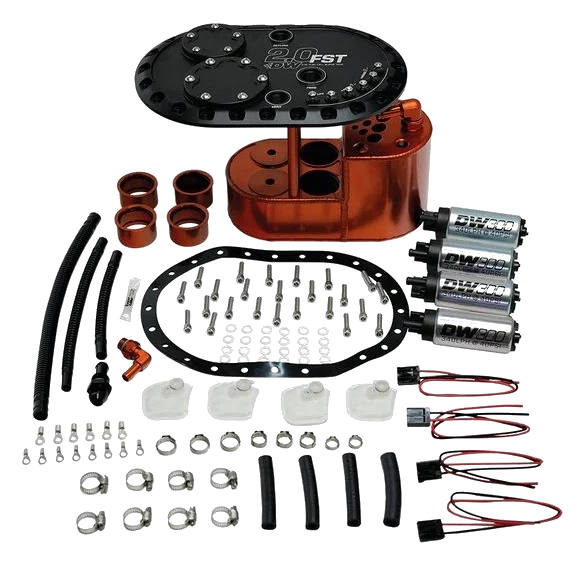 DeatschWerks 2.0L Fuel Cell Surge Tank with 4 DW300 Fuel Pumps