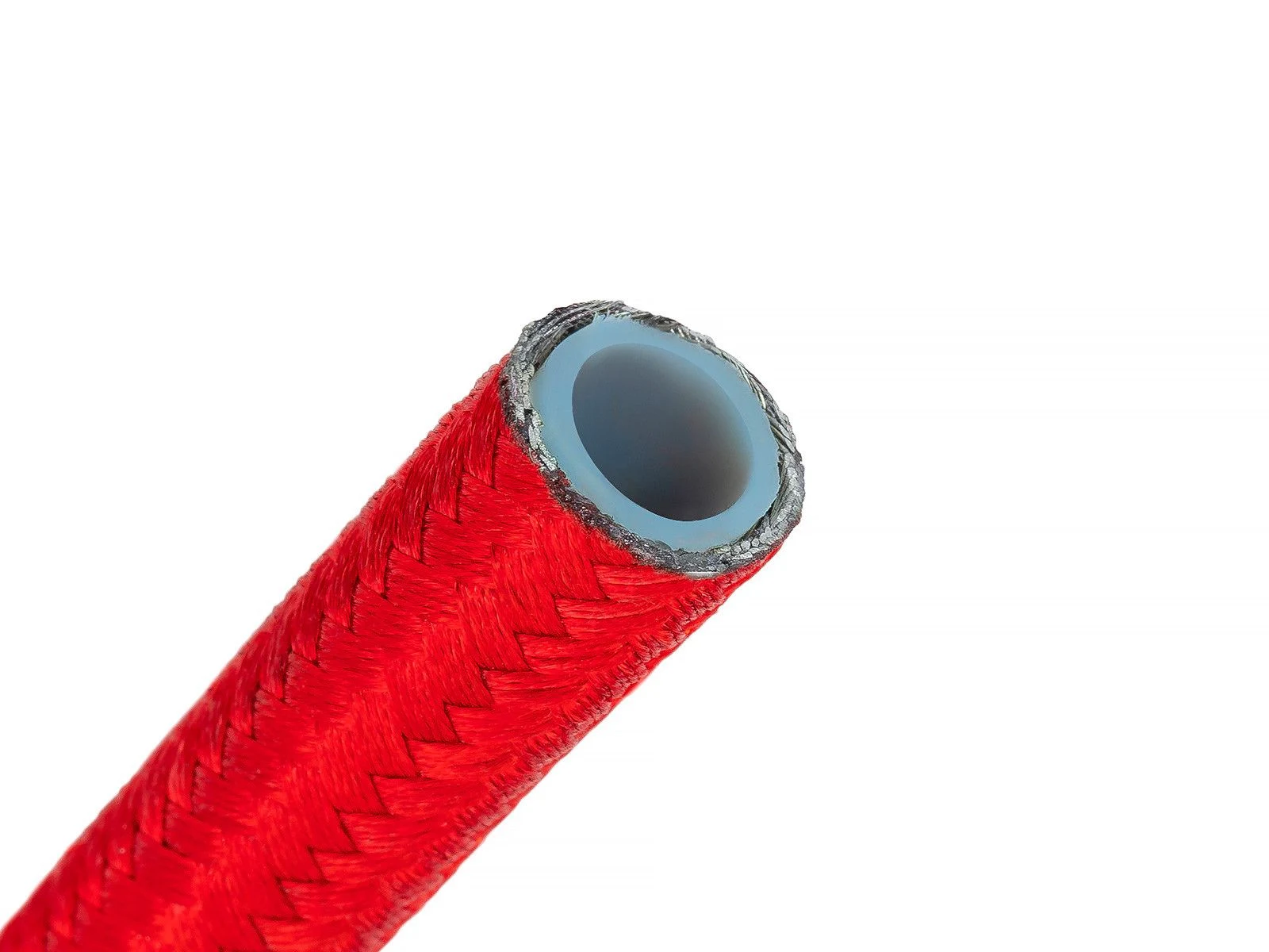AN6 8mm (5/16") przewód PTFE teflonowy w stalowym oplocie czerwony