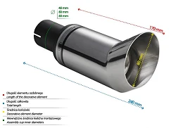 Uniwersalna końcówka tłumika okrągła 80mm długość 170mm średnica montażowa 45mm - N1-13DTM/45