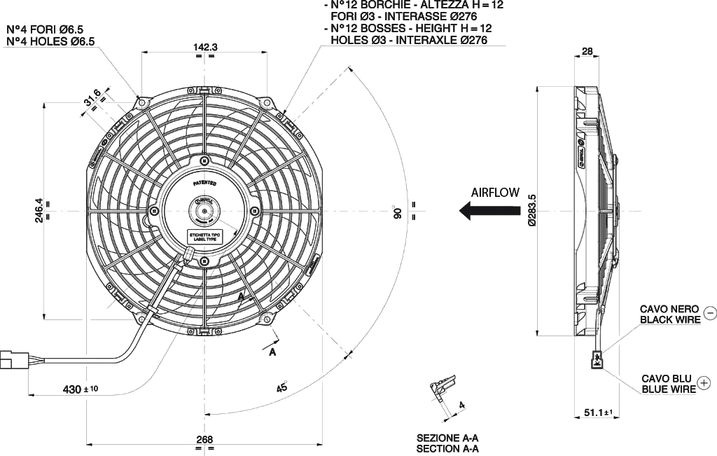 WENTYLATOR OSIOWY SPAL TŁOCZĄCY 12V VA11-AP7/C-57S (255 MM)