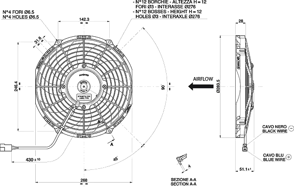 WENTYLATOR OSIOWY SPAL TŁOCZĄCY 12V VA11-AP7/C-57S (255 MM)