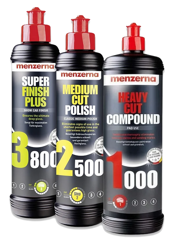 MENZERNA Zestaw Past Polerskich 1000 2500 3800 Kompleksowa Korekta Lakieru + Show Car Finish 3x250ml