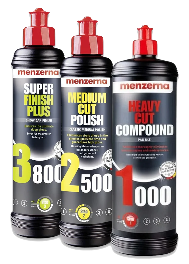 MENZERNA Zestaw Past Polerskich 1000 2500 3800 Kompleksowa Korekta Lakieru + Show Car Finish 3x250ml