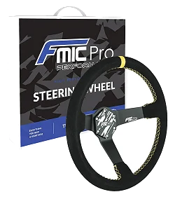 Kierownica sportowa FMIC.Pro Track zamszowa 350mm odsadzenie 90mm żółta