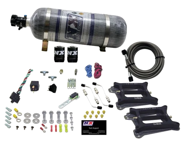 Dual 4150 Conventional Plate System Gasoline Pro-Power 100-500Hp with 12Lb Carbon Bottle Nitrous Express NX 50240-12