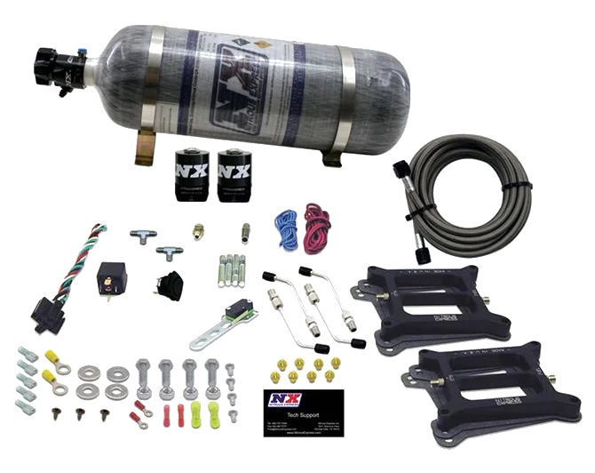 Dual 4150 Conventional Plate System Gasoline Pro-Power 100-500Hp with 12Lb Carbon Bottle Nitrous Express NX 50240-12