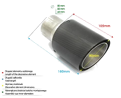 Uniwersalna końcówka tłumika okrągła 90mm długość 105mm średnica montażowa 55mm - N1-90CF/55
