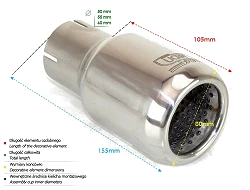 Uniwersalna końcówka tłumika okrągła 80mm długość 110mm średnica montażowa 50mm - N1-07-3/50