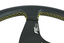 Kierownica sportowa FMIC.Pro Classic skórzana 350mm odsadzenie 33mm żółta