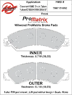Klocki hamulcowe Wilwood 150-D1092KPM ProMatrix D1092 Street Performance Racing Pads .71