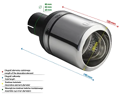 Uniwersalna końcówka tłumika okrągła 100mm długość 120mm średnica montażowa 60mm - N1-16-1/60