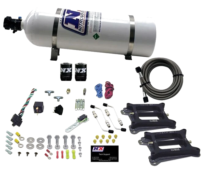 Dual 4150 Conventional Plate System Gasoline Stage 6 50-300Hp with 15Lb Bottle Nitrous Express NX 30240-15