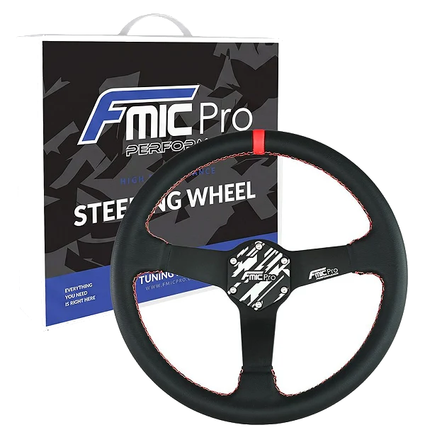 Kierownica sportowa FMIC.Pro Track skórzana 350mm odsadzenie 33mm czerwona