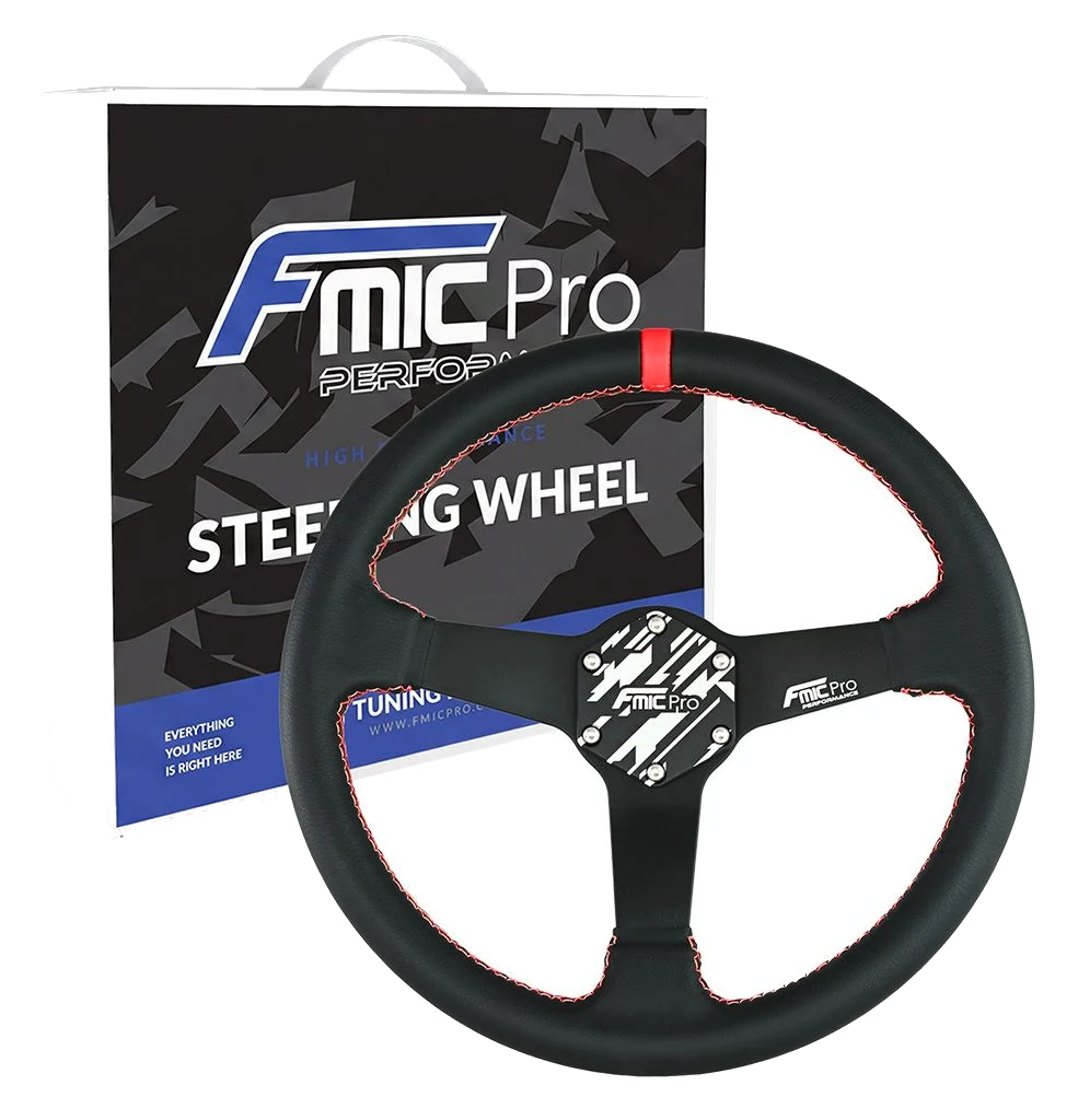 Kierownica sportowa FMIC.Pro Track skórzana 350mm odsadzenie 33mm czerwona