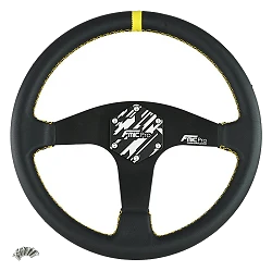 Kierownica sportowa FMIC.Pro Classic skórzana 350mm odsadzenie 33mm żółta