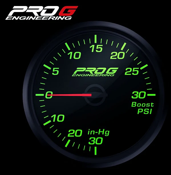 Wskaźnik Pro G Race Series RC, doładowania Boost 30 PSI GREEN 60mm