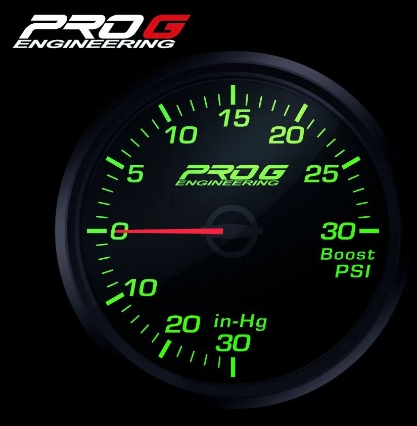 Wskaźnik Pro G Race Series RC, doładowania Boost 30 PSI GREEN 60mm