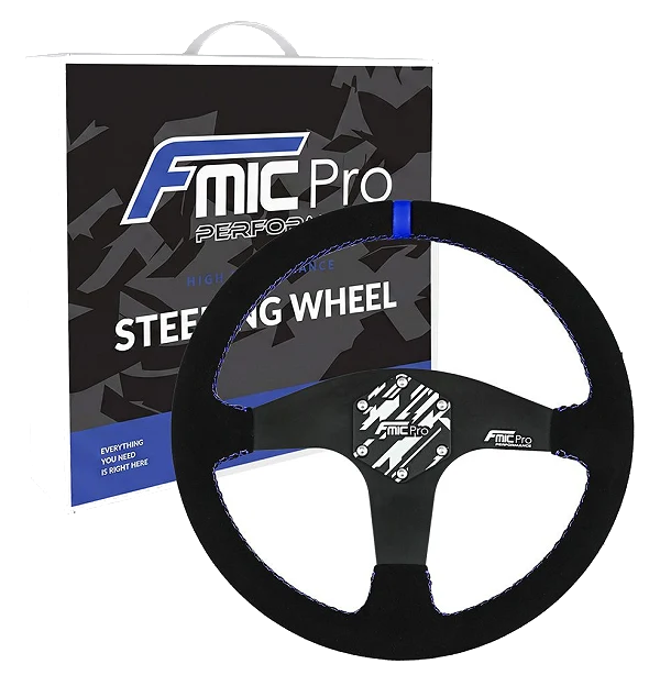 Kierownica sportowa FMIC.Pro Classic zamszowa 350mm odsadzenie 33mm niebieska