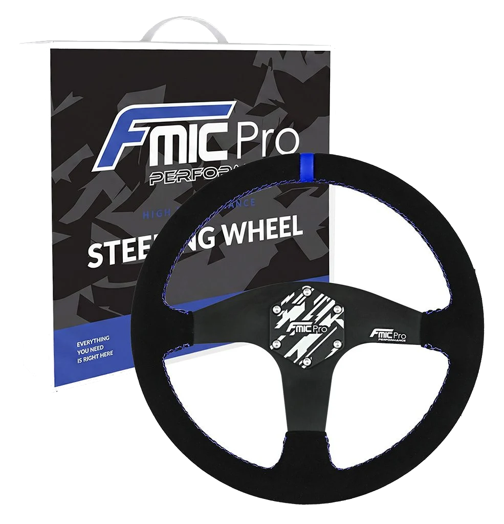 Kierownica sportowa FMIC.Pro Classic zamszowa 350mm odsadzenie 33mm niebieska
