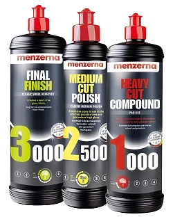MENZERNA Zestaw Past Polerskich 1000 2500 3000 Kompleksowa Korekta Lakieru 3x250ml