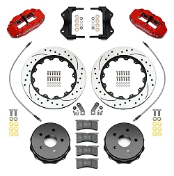 Wilwood 140-18075-DR Forged Narrow Superlite 4R Big Brake Rear Brake Kit For OE Parking Brake 13.5 Drilled Rotor Red