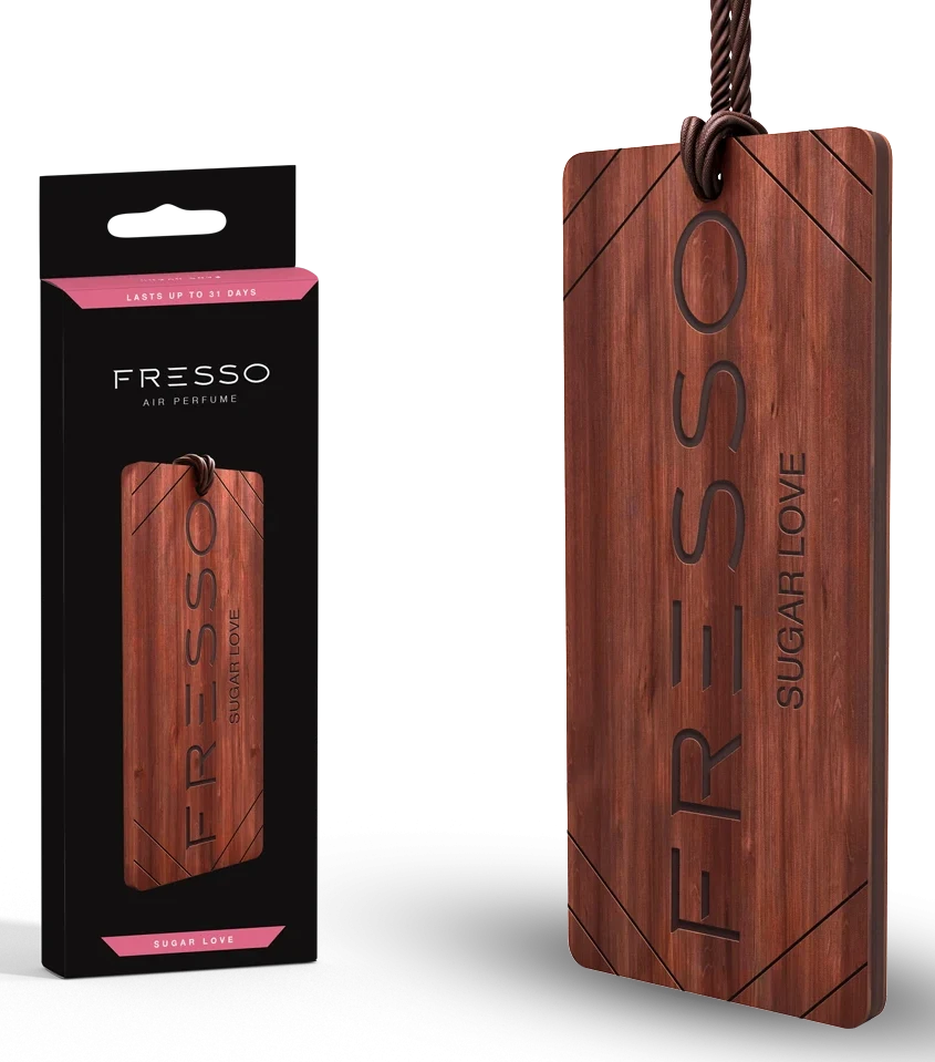 FRESSO Gift Box Sugar Love zestaw prezentowy drewniana zawieszka i perfumy samochodowe 50ml