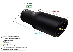 Uniwersalna końcówka tłumika okrągła 70mm długość 120mm średnica montażowa 45mm - NBL1-70RS*/45