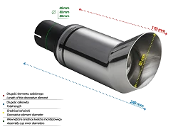 Uniwersalna końcówka tłumika okrągła 80mm długość 170mm średnica montażowa 55mm - N1-13DTM/55