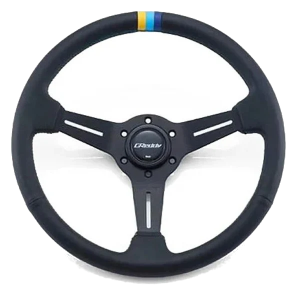 Kierownica sportowa GReddy Sports "Deep Type" (Wklęsła 80 mm), Czarna skóra, Czarne ramiona - 340 mm
