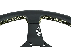 Kierownica sportowa FMIC.Pro Track skórzana 350mm odsadzenie 33mm żółta