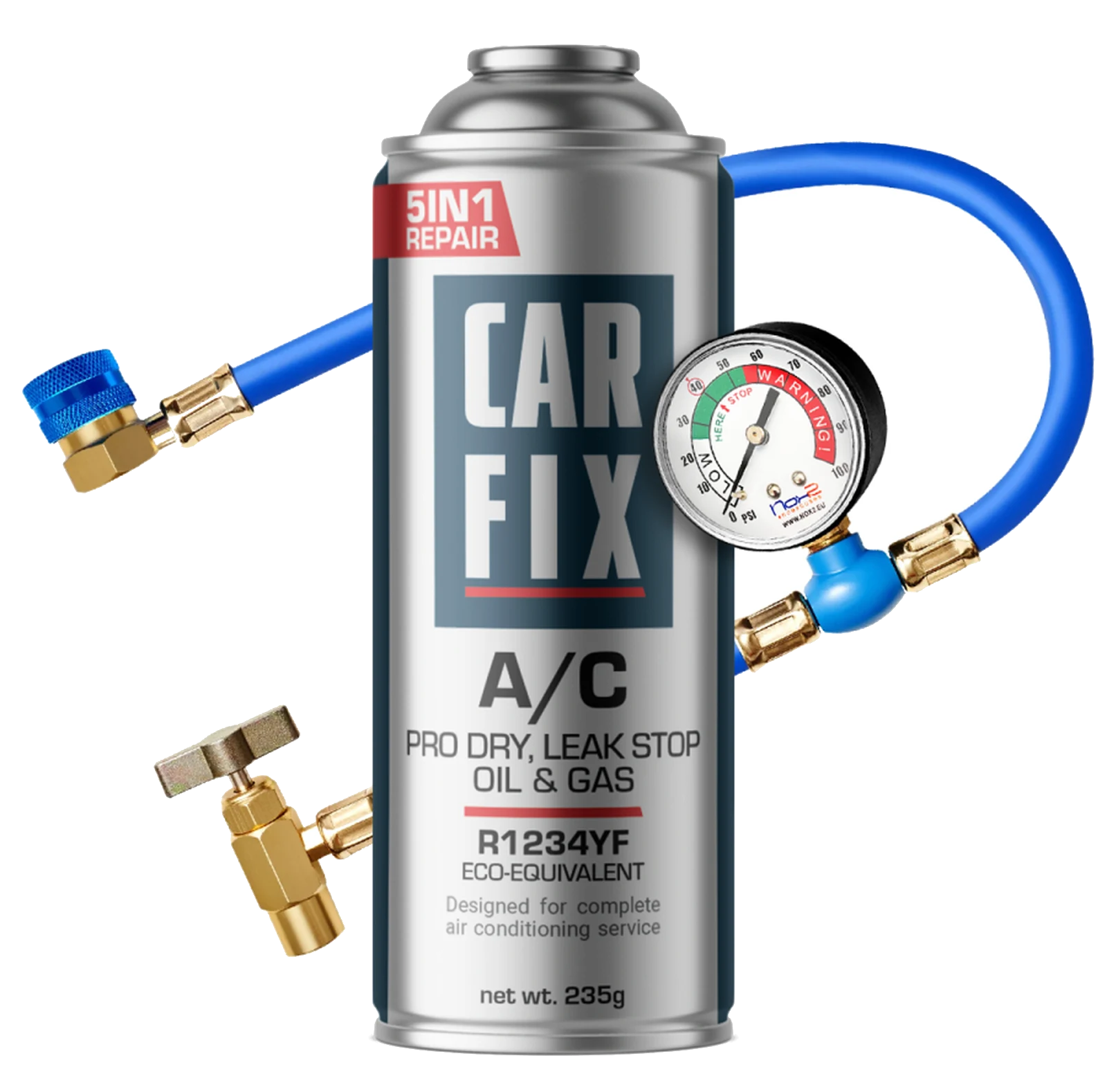 Preparat CarFix 5w1 do uzupełniania klimatyzacji R1234yf 235ml + przewód YF z manometrem