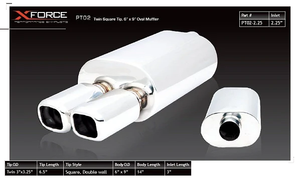Tłumik owalny XForce 6″ x 9″ z podwójną końcówką 2.25″ - PT02-2.25