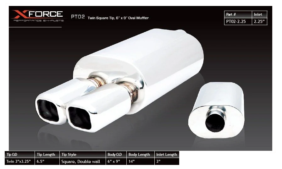 Tłumik owalny XForce 6″ x 9″ z podwójną końcówką 2.25″ - PT02-2.25