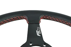 Kierownica sportowa FMIC.Pro Track skórzana 350mm odsadzenie 33mm czerwona