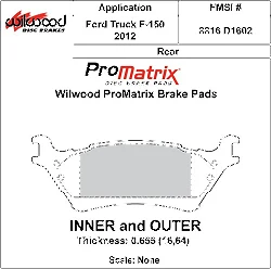 Klocki hamulcowe Wilwood 150-D1602K PM ProMatrix D1602 Street Performance Racing Pads .655