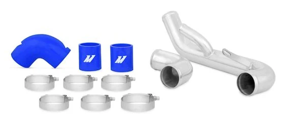 Dolne orurowanie intercoolera Mishimoto Mitsubishi Lancer Evolution X 2008-2015 Niebieskie silikony