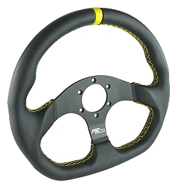 Kierownica sportowa FMIC.Pro D-Shape skórzana 325mm odsadzenie 42mm żółta